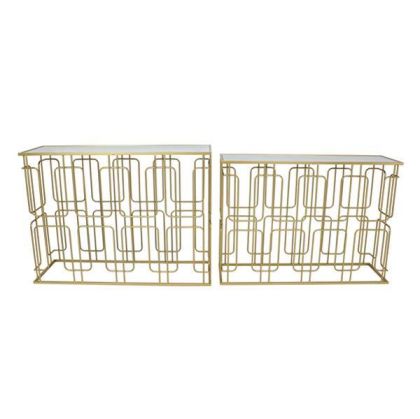 МЕТАЛНИ КОНЗОЛИ ЗЛАТИСТ СТЪКЛЕН ПЛОТ 107X35.5X79.5/ 101.5X30.5X74СМ