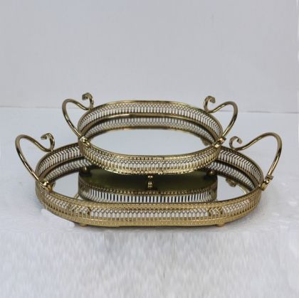 ПОДНОС S/2, МЕТАЛНА, С ОГЛЕДАЛО, БРОНЗОВА РАЗМЕР: 28x18x10 Д: 38x23x11см