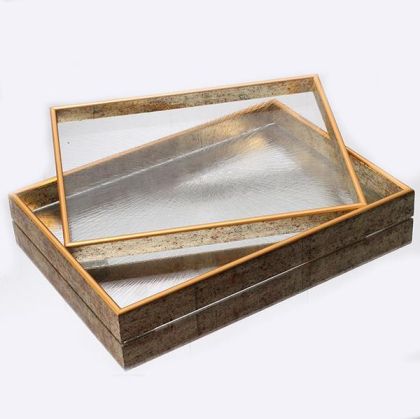 ПОДНОС СЪС СТЪКЛО, ЗЛАТИСТО 36x26x3.5 / 32x22x2.8см