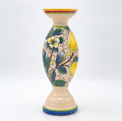 СВЕЩНИК, КЕРАМИЧЕН, БЕЖОВО-С ЛИМОНИ, 10.2x10.2x30см