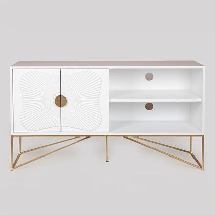 ТВ ШКАФ, ДЪРВЕНА, БЯЛА С МЕТАЛНИ ЗЛАТИСТИ КРАКА 120X38X65СМ