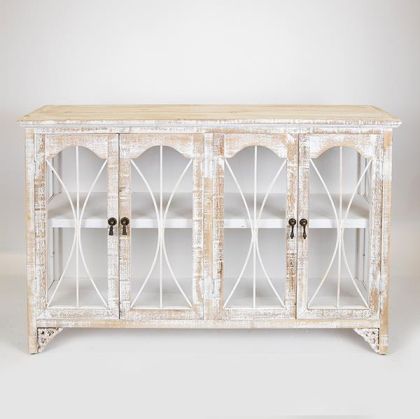 ШКАФ, ДЪРВЕН, ВИНТИДЖ, БЯЛ 121X32X78СМ
