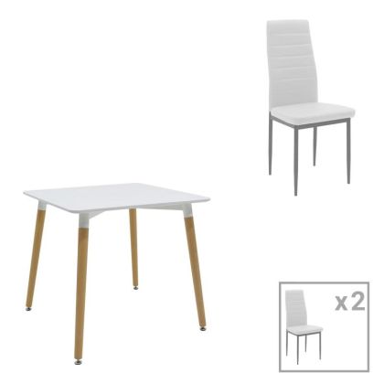 КОМПЛЕКТ МАСА И СТОЛОВЕ NATALI-PARKER 3 БР. MDF БЕЛИ-ЕСТЕСТВЕНИ КРАКА 80X80X76СМ