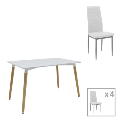 КОМПЛЕКТ МАСА И СТОЛОВЕ NATALI-PARKER ОТ 5 ЧАСТИ, ЦВЯТ MDF, БЯЛО-ЕСТЕСТВЕНИ КРАКА, 120X80X76СМ