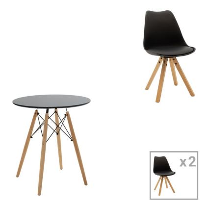 КОМПЛЕКТ ТРАПЕЗАРНА МАСА ОТ 3 ЧАСТИ JULITA-CARON MDF В ЧЕРНО-ЕСТЕСТВЕН ЦВЯТ D60X73СМ