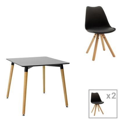КОМПЛЕКТ ТРАПЕЗАРНА МАСА ОТ 3 ЧАСТИ NATALI-CARON MDF В ЧЕРНО-НАТУРАЛЕН ЦВЯТ 80X80X76СМ