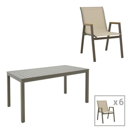 КОМПЛЕКТ ТРАПЕЗНА МАСА KLITON-AZELIE ОТ 7 ЧАСТИ В ЦВЯТ ШАМПАНСКО 150X80X74СМ