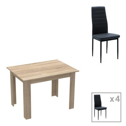 КОМПЛЕКТ ТРАПЕЗНА МАСА ОТ 5 ЧАСТИ MANKA-PARKER MADF В ЧЕРНО-СОНОМА ЦВЯТ 110X80X77СМ