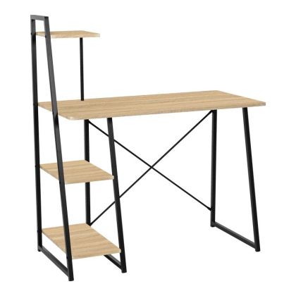 ОФИС БЮРО С РАФТОВЕ DECKSTOR В ЦВЯТ ДЪБ С ЧЕРНИ МЕТАЛНИ КРАКА 102X50X117СМ