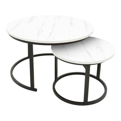 ХОЛНИ МАСИ КОМПЛЕКТ 2 ЪREVELON ОТ MDF В ЦВЯТ БЯЛ МРАМОР 80X80X45СМ