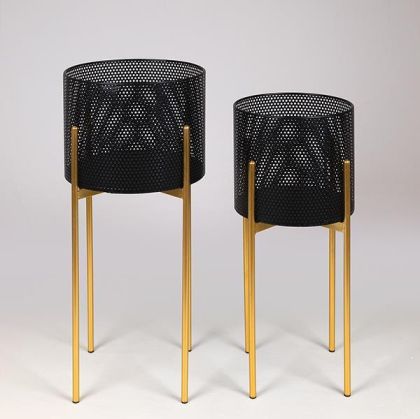 S/2 САКСИЯ ЧЕРНО - ЗЛАТИСТА МЕТАЛНА СТОЙКА 29x60см / 25x54см