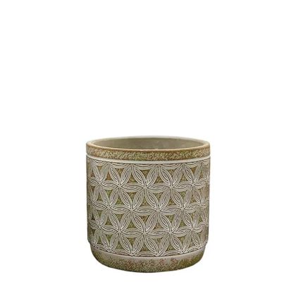 АНТИЧНА БРОНЗОВА КРЪГЛА САКСИЯ С ЦВЕТЕН МОДЕЛ, МАЛКА - Φ13x12.5см 18/15KIV