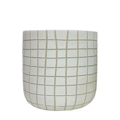 БЯЛА КРЪГЛА РЕЛЕФНА САКСИЯ С КАРИРАН РАЗМЕР,ГОЛЯМА - Φ18x18см 6/20 КУТИЙКИ