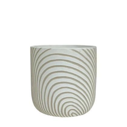 БЯЛА КРЪГЛА САКСИЯ С РЕЛЕФНИ ИЗВИВКИ, СРЕДНА - Φ15x14.5 см 12/20 КУТИЙКИ