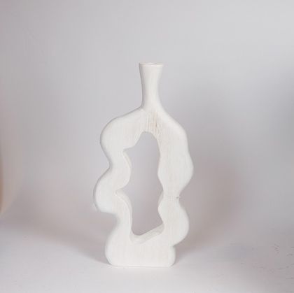 ВАЗА, ДЪРВЕНА, БЯЛА, 21x6x45см