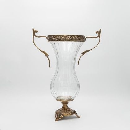 ВАЗА, СТЪКЛО С МЕТАЛНИ АКЦЕНТИ, АНТИЧНО ЗЛАТИСТО - ПРОЗРАЧНО СТЪКЛО, 27x16x38см