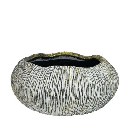 ГОЛЯМА ОВАЛНА САКСИЯ БЯЛА/ЗЛАТНА/ЧЕРНА НА РАИРА - Φ20x10см 1/12КУТИЯ