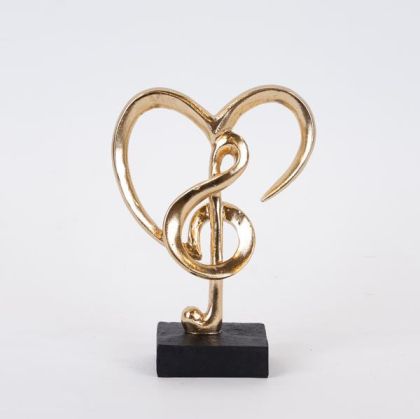 ДЕКОРАТИВНА СКУЛПТУРА, СЪРЦЕ С МУЗИКАЛНА НОТКА, ЗЛАТНО И ЧЕРНО, 14.5x6x19.5см