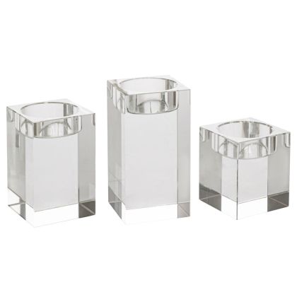 КОМПЛЕКТ ОТ 3 КРИСТАЛНИ СВЕЩНИКА ЗА ЧАЕНИ СВЕЩИ 5X10, 5X8, 5X6 СМ