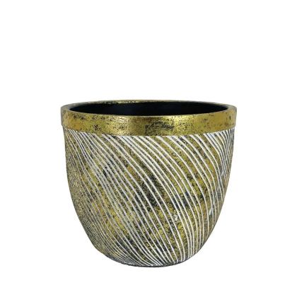 КРЪГЛА ЗЛАТИСТА САКСИЯ С БЕЛИ ДИАГОНАЛНИ ЛИНИИ, СРЕДНА - Φ14.5x14см 1/18KIB