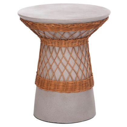 КРЪГЛА СТРАНИЧНА МАСА DELIA HM18167.03 ФИБЪР ЦИМЕНТ СИВО &amp; РАТАН Φ40X45В СМ.