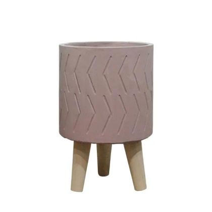 КРЪГЛА ЦИМЕНТОВА САКСИЯ С ДЪРВЕНИ КРАКА Φ16x15.5/23.5см 6/КУТИЯ