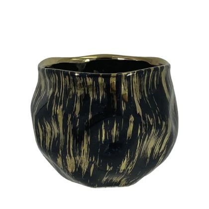 КРЪГЛА ЧЕРНО/ЗЛАТИСТА САКСИЯ,ГОЛЯМА - Φ16x14см 1/12 КУТИЯ