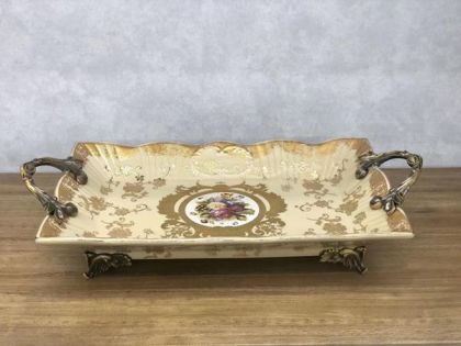 ПОРЦЕЛАНОВА ДЕКОРАТИВНА ЧИНИЯ, БЕЖОВО-ЗЛАТИСТА 38,5x20x8,5см