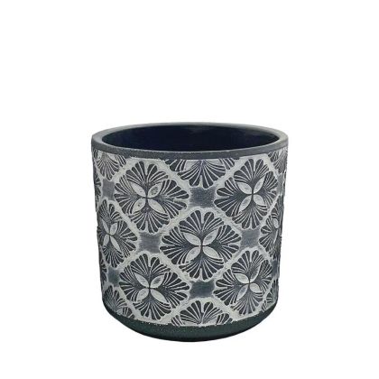 САКСИЯ СИВА/БЯЛА КРЪГЛА МОТИВО ЦВЕТЯ СРЕДНА - Φ15x14.5см 12/20 КУТИЙКИ