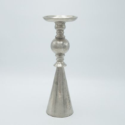 СВЕЩНИК, МЕТАЛНА, СРЕБЪРНА, 13x13x34см