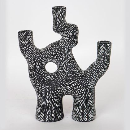СВЕЩНИК, СИВ, ДИЗАЙН С КЛОНИ, 4 ПОЗИЦИИ, 26x9.5x32см