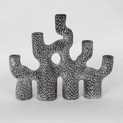СВЕЩНИК, СИВ, ДИЗАЙН С КЛОНИ, 5 ПОЗИЦИИ, 34.5x9.5x28см