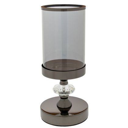 СИВ МЕТАЛЕН СВЕЩНИК СЪС СТЪКЛО 12X26 СМ