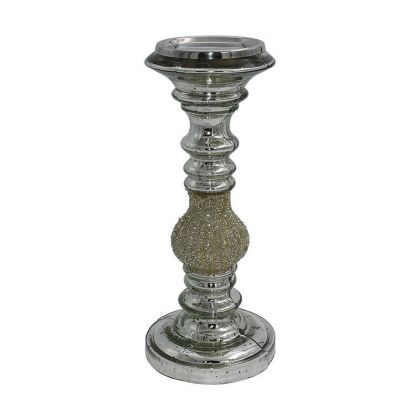 СТЪКЛЕН СВЕЩНИК FL752 СРЕБЪРЕН ЦВЯТ 12X31СМ