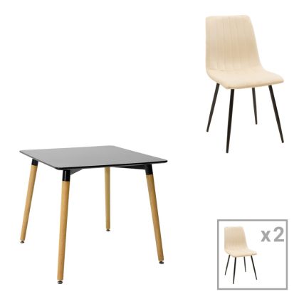 ТРАПЕЗНА МАСА NATALI-NOOR КОМПЛЕКТ ОТ 3 БР. MDF БЯЛО-БЕЖОВО-ЧЕРНО 80X80X76СМ