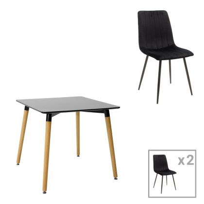 ТРАПЕЗНА МАСА NATALI-NOOR КОМПЛЕКТ ОТ 3 БР. MDF ЧЕРНО-ЕСТЕСТВЕНИ КРАКА 80X80X73СМ