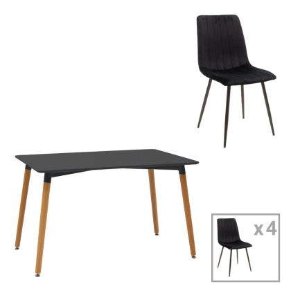 ТРАПЕЗНА МАСА NATALI-NOOR КОМПЛЕКТ ОТ 5 БР. MDF ЧЕРНО-ЕСТЕСТВЕНИ КРАКА 120X80X76СМ