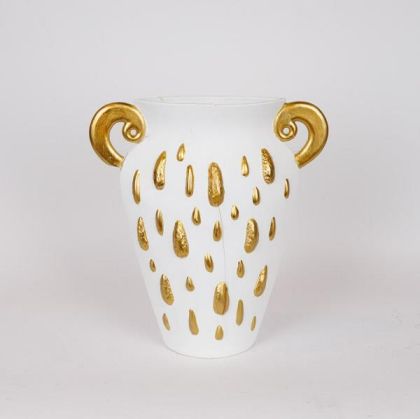 ВАЗА, КЕРАМИЧНА, БЯЛО-ЗЛАТНА, 33,5X15,2X37,5 СМ