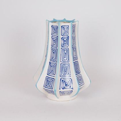 ВАЗА, КЕРАМИЧНА, СИВО-СВЕТЛОСИНЬО-БЯЛА, 23,5X23,5X33,5 СМ