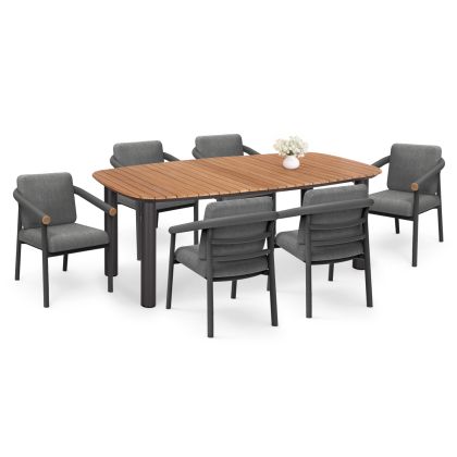 ГРАДИНСКИ КОМПЛЕКТ EUTOPIA SM21128.01 С МАСА И 6 КРОСЯТА - ТЪМНО СИВ
