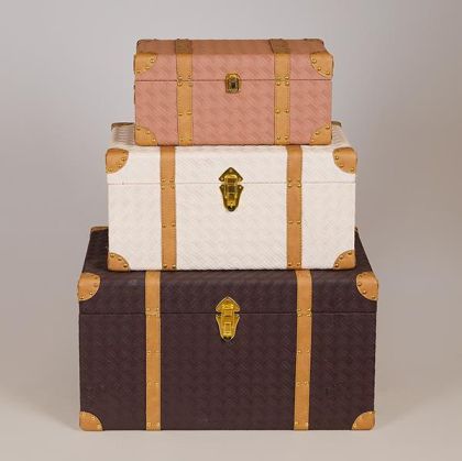 ДЪРВЕН САНДЪК S/3 РОЗОВО-БЯЛО-КАФЯВО 59X36X33СМ/ 49X28X25СМ/ 39X21X19СМ
