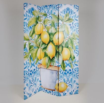 ПАРАВАН С ЛИМОНИ, ЖЪЛТО-ЗЕЛЕНО-СВЕТЛОСИНЬО, 120X2.5X180СМ