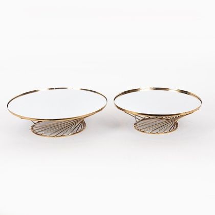 ПОДНОС S/2, МЕТАЛЕН, С ОГЛЕДАЛО, ЗЛАТИСТ Д:Ш35X10, Ш:Ш30.5X10СМ
