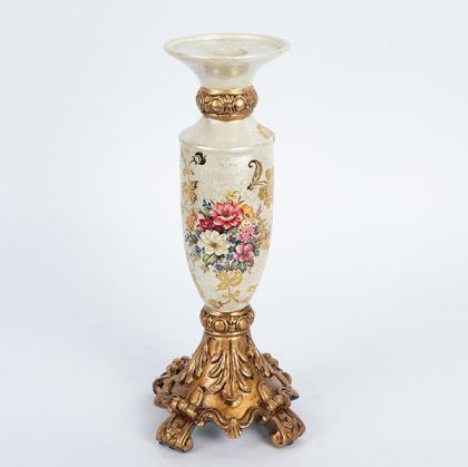СВЕЩНИК ПОРЦЕЛАН С ПОЛИРЕЗИН БЯЛ - ЗЛАТЕН 14X14X30СМ