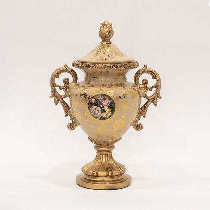 БУРКАН ЗА СЛАДКИ ПОРЦЕЛАНОВА ГОРНА ЧАСТ И ПОЛИРЕЗИН БЕЖОВ С ЦВЕТЯ 28X19X42СМ