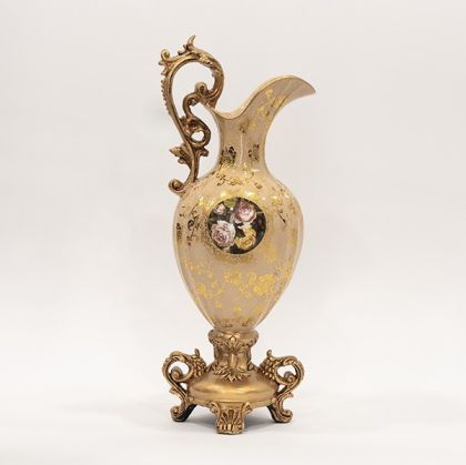 ВАЗА ОТ ПОРЦЕЛАН - ПОЛИРЕЗИН БЕЖОВА С ЦВЕТЯ 21X18X51.5СМ