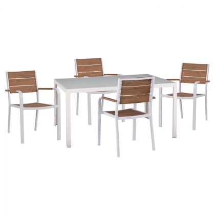 КОМПЛЕКТ МАСИ И СТОЛОВЕ ОТ 5 ЧАСТИ, МАСА 150X90 И АЛУМИНИЙ, БЯЛ HM11706.01