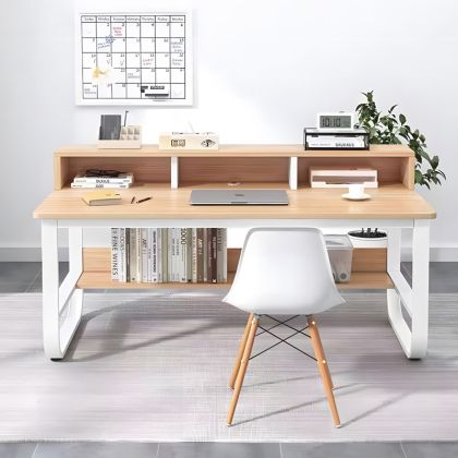 БЮРО EVREPY ОТ MDF В ЦВЯТ ДЪБ И БЕЛИ МЕТАЛНИ КРАКА 100X60X73СМ