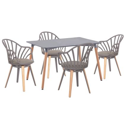 КОМПЛЕКТ МАСИ И СТОЛОВЕ 5 ЧАСТИ ANAIS HM21176 MDF ПЛОТОВЕ В СИВО - PP &amp; PU В СИВО