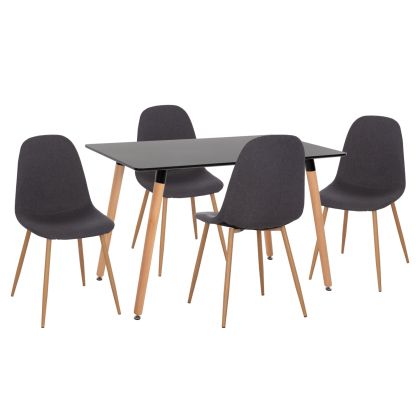 КОМПЛЕКТ МАСИ И СТОЛОВЕ 5 ЧАСТИ MINARDO HM21179 MDF ПЛОТ В ЧЕРЕН - ТЪМНО СИВ ПЛАТ
